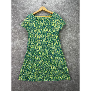 Soft Surroundings Dress Womens Small Green Yellow Print Pockets Knit